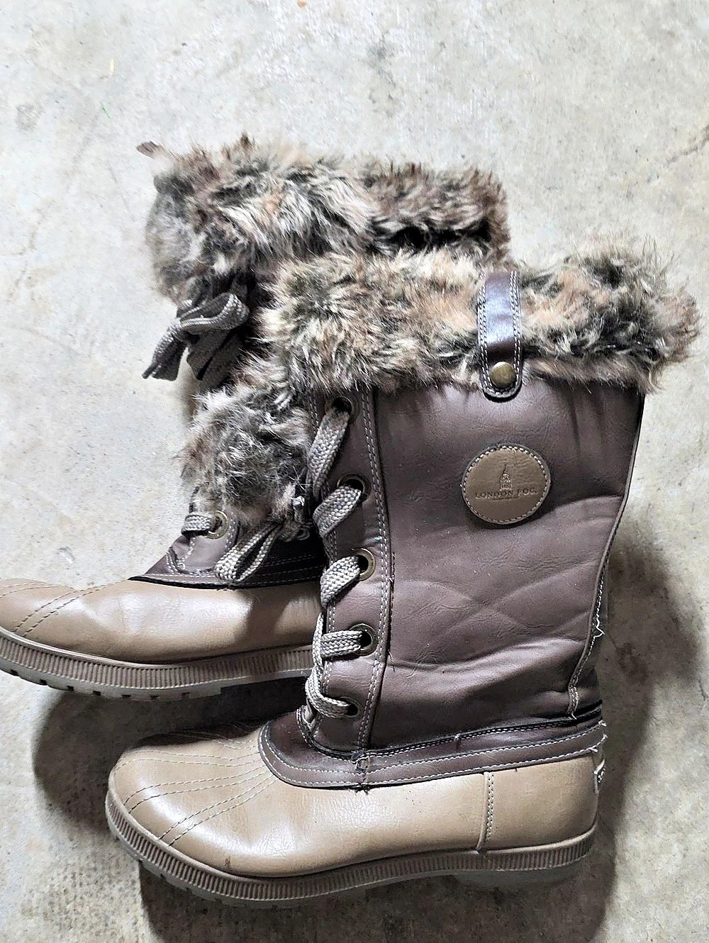 London Fog Melton 2 Faux Fur Winter Boots Brown & Gray US 11